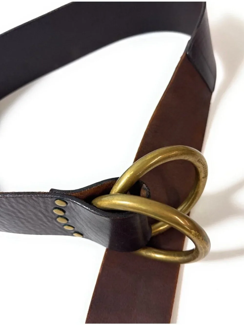 Ralph Lauren Womens Wide Brass Double O Ring Brown Leather Belt Size Medium